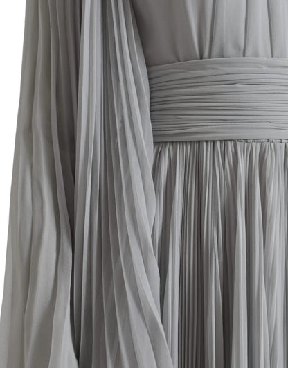 Dolce &amp; Gabbana Light Gray Polyester Pleated Long Maxi Dress