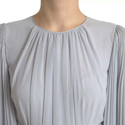 Dolce &amp; Gabbana Light Gray Polyester Pleated Long Maxi Dress
