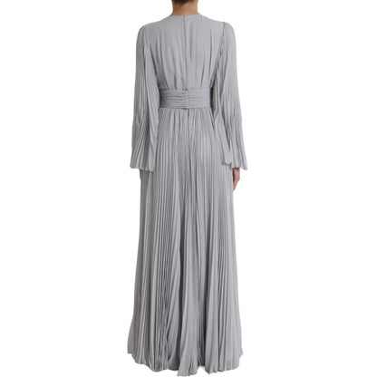 Dolce &amp; Gabbana Light Gray Polyester Pleated Long Maxi Dress