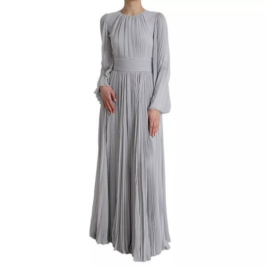 Dolce &amp; Gabbana Light Gray Polyester Pleated Long Maxi Dress