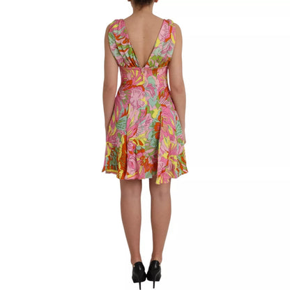 Dolce &amp; Gabbana Multicolor Floral Silk Flared Mini Dress