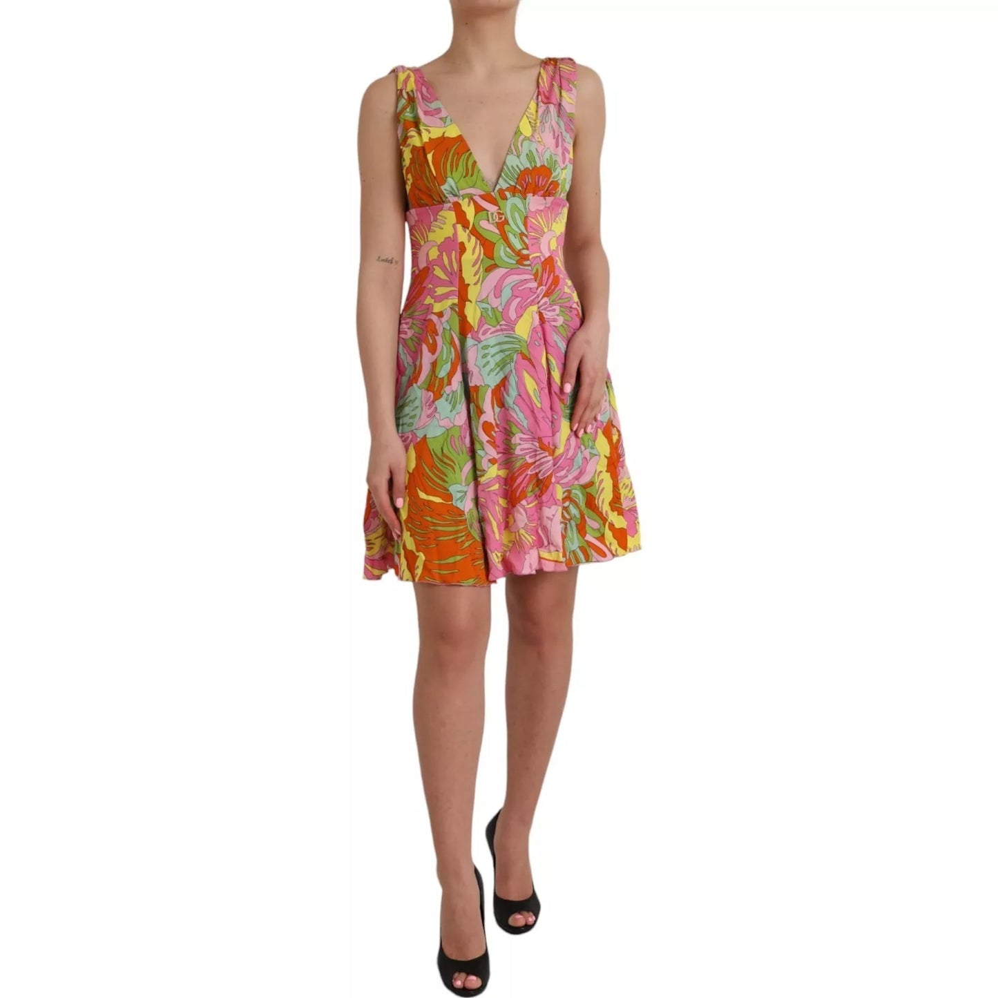 Dolce &amp; Gabbana Multicolor Floral Silk Flared Mini Dress
