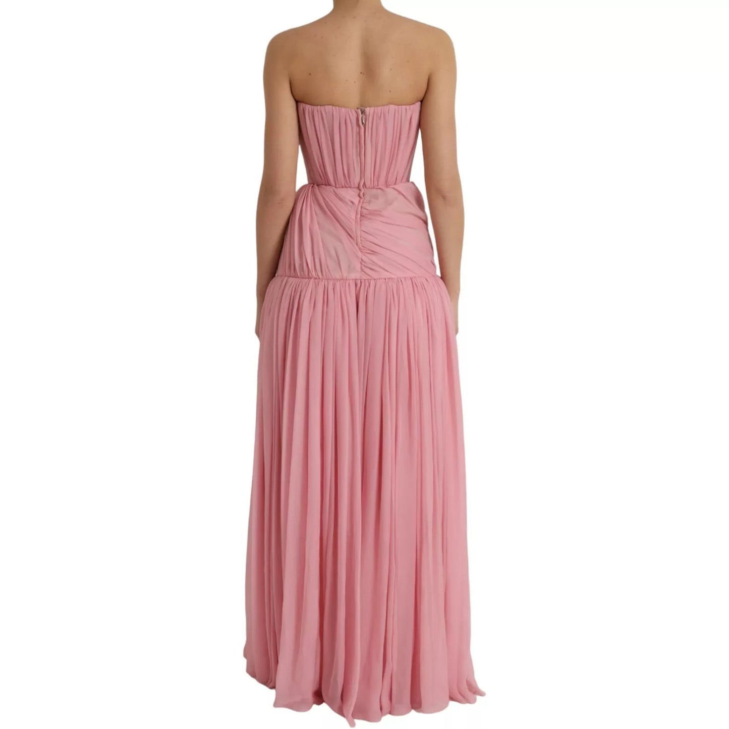 Dolce &amp; Gabbana Pink Silk Strapless Maxi A-line Gown Dress