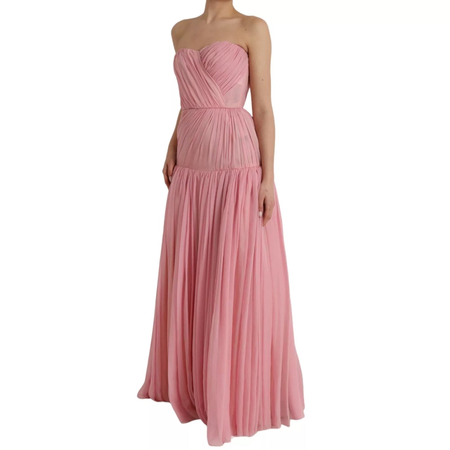 Dolce &amp; Gabbana Pink Silk Strapless Maxi A-line Gown Dress