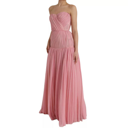 Dolce &amp; Gabbana Pink Silk Strapless Maxi A-line Gown Dress