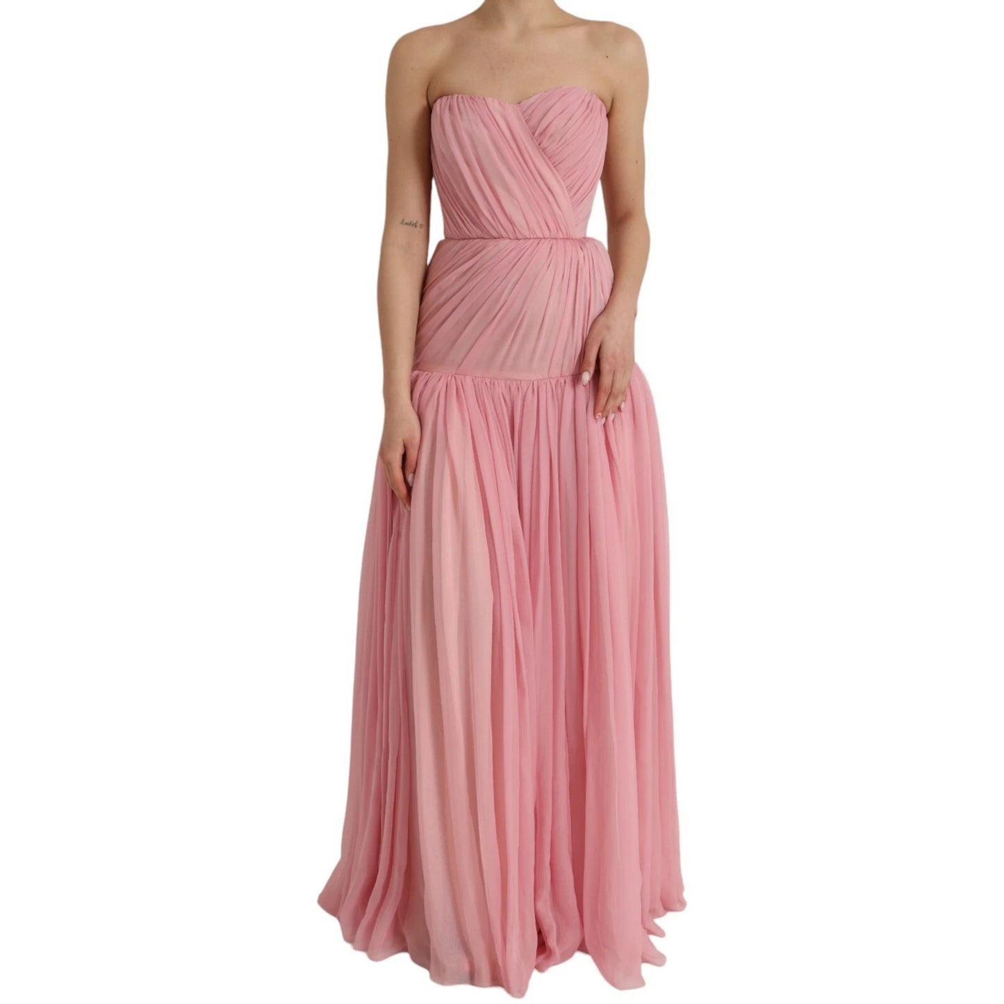 Dolce &amp; Gabbana Pink Silk Strapless Maxi A-line Gown Dress