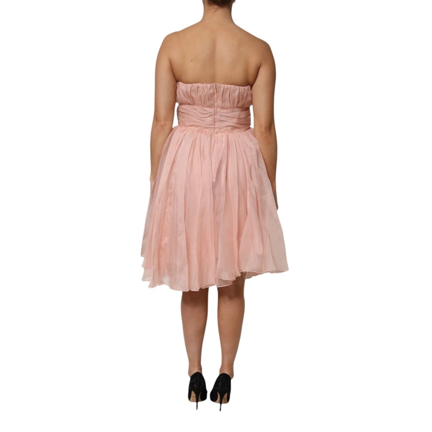 Dolce &amp; Gabbana Pink Silk Chiffon A-line Pleated Midi Dress
