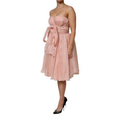 Dolce &amp; Gabbana Pink Silk Chiffon A-line Pleated Midi Dress
