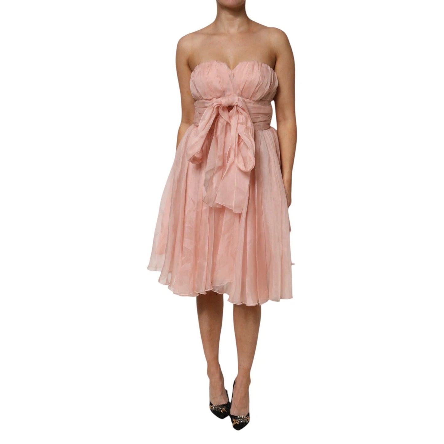 Dolce &amp; Gabbana Pink Silk Chiffon A-line Pleated Midi Dress