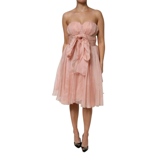 Dolce &amp; Gabbana Pink Silk Chiffon A-line Pleated Midi Dress