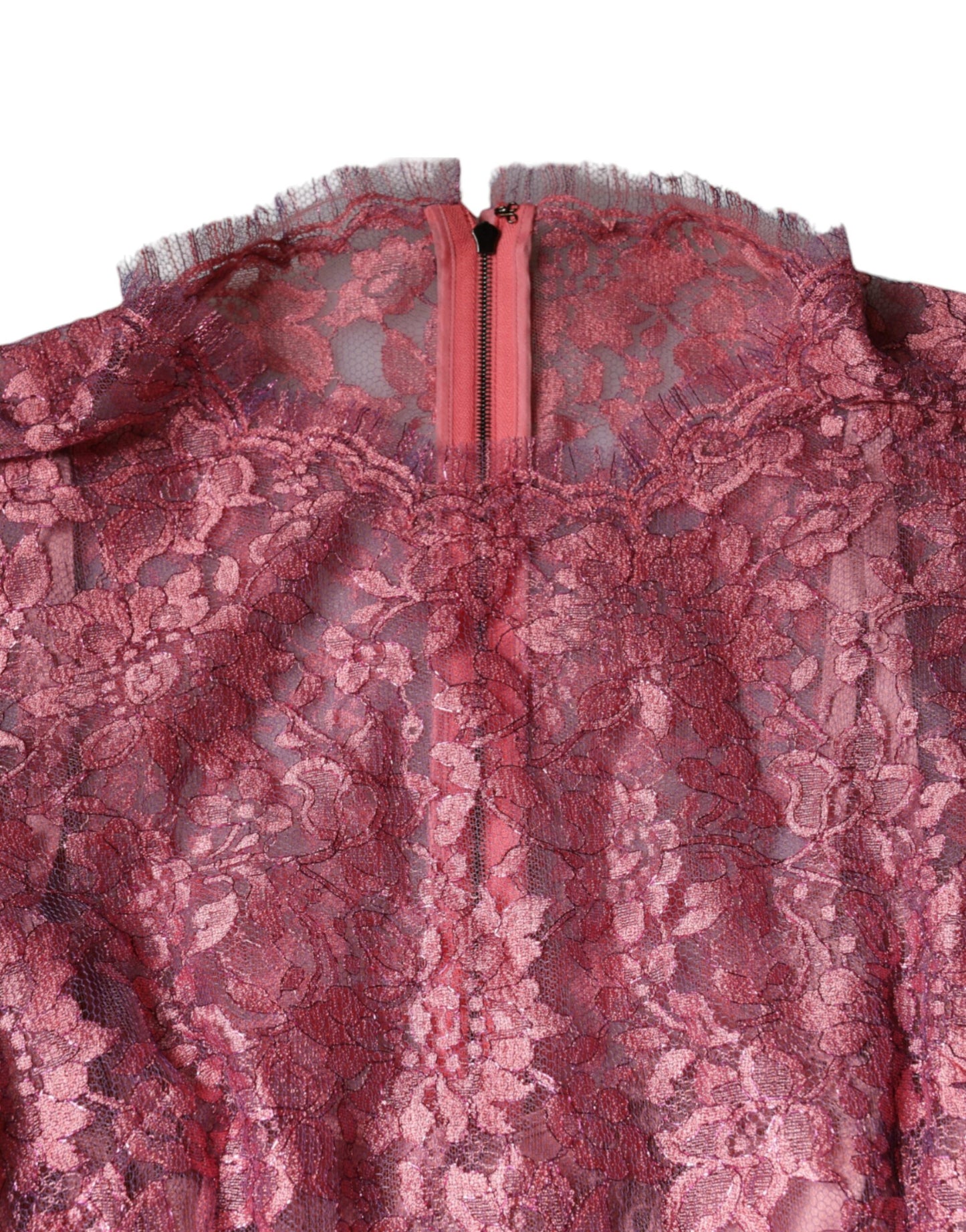 Dolce &amp; Gabbana Pink Floral Lace Long Sleeve Midi Dress