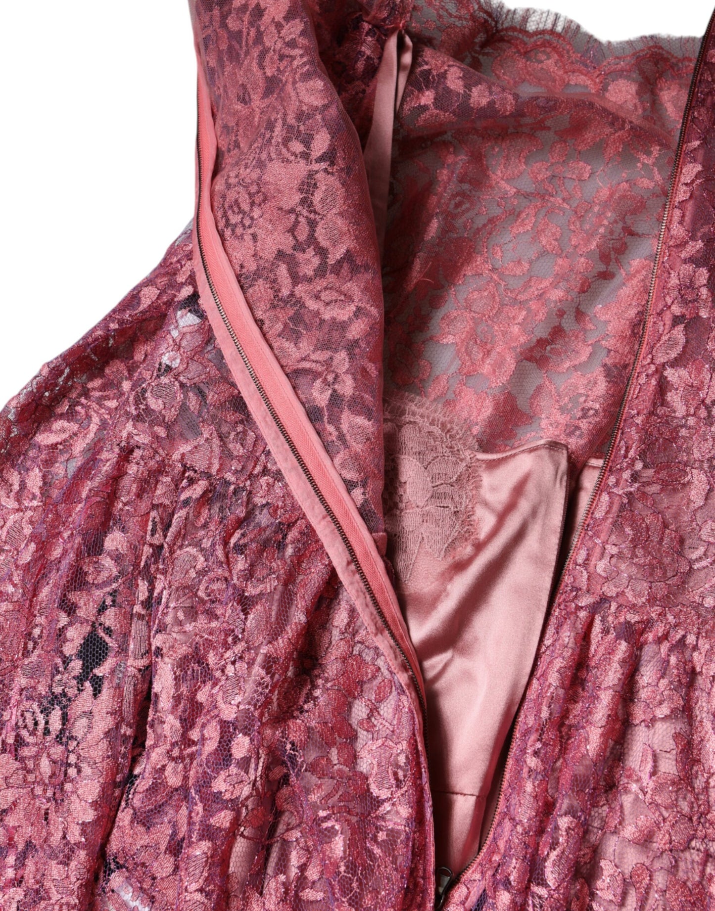 Dolce &amp; Gabbana Pink Floral Lace Long Sleeve Midi Dress