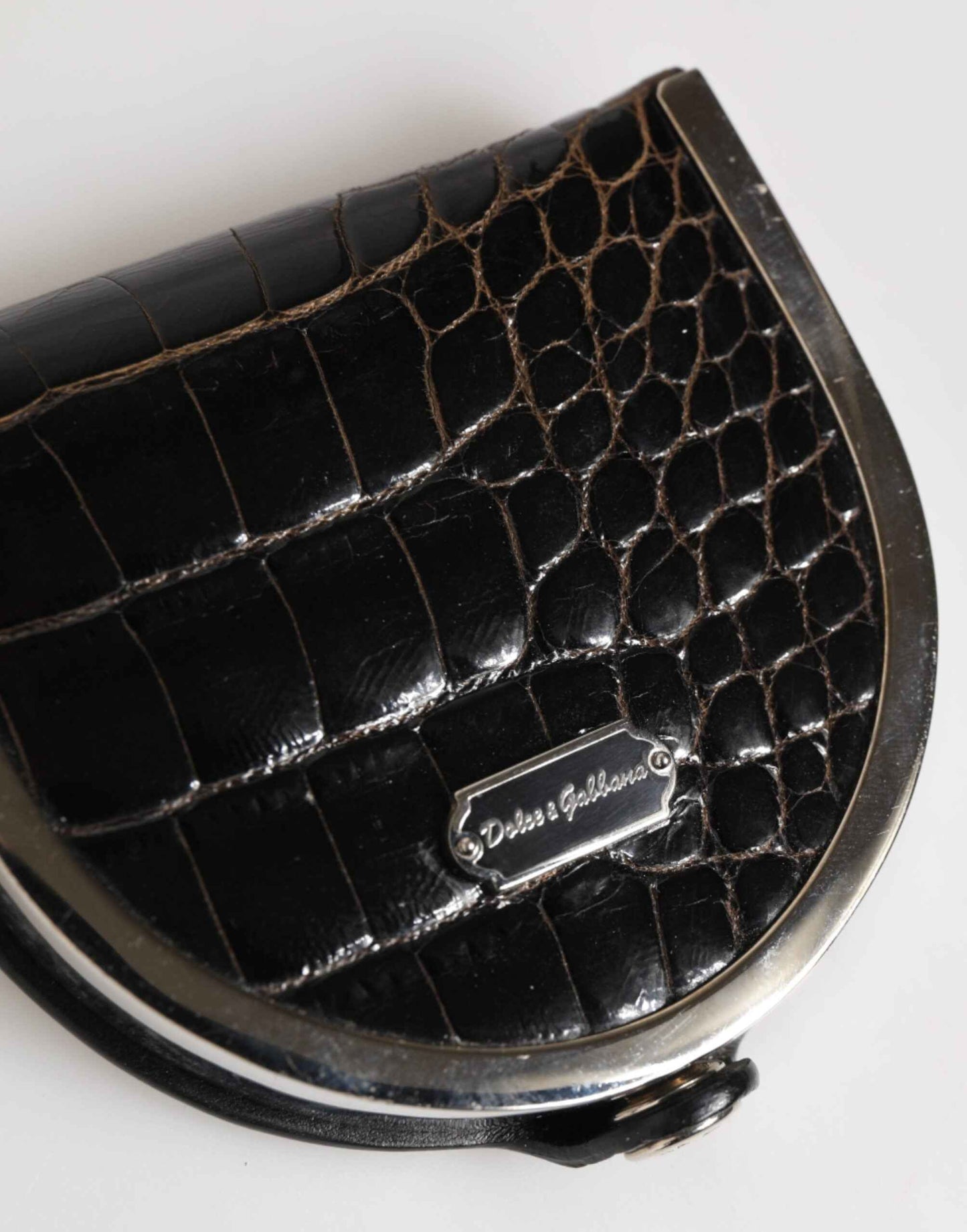 Dolce & Gabbana Black Polished Crocodile Leather Mens Coin Purse Wallet by Dolce & Gabbana