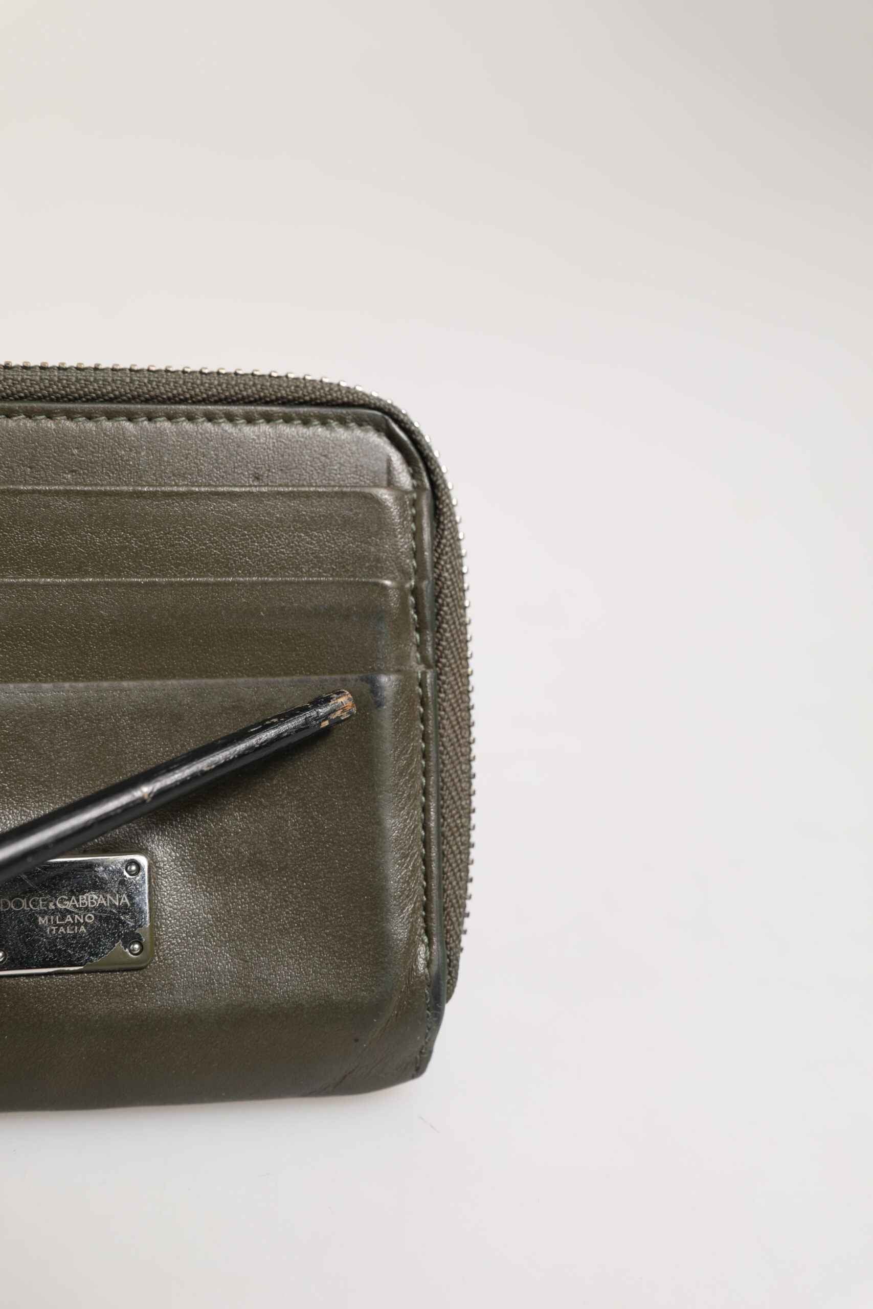 Dolce & Gabbana Military Green Leather Logo Plaque Card Holder Coin Purse Wallet by Dolce & Gabbana