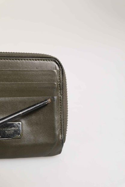 Dolce & Gabbana Military Green Leather Logo Plaque Card Holder Coin Purse Wallet by Dolce & Gabbana