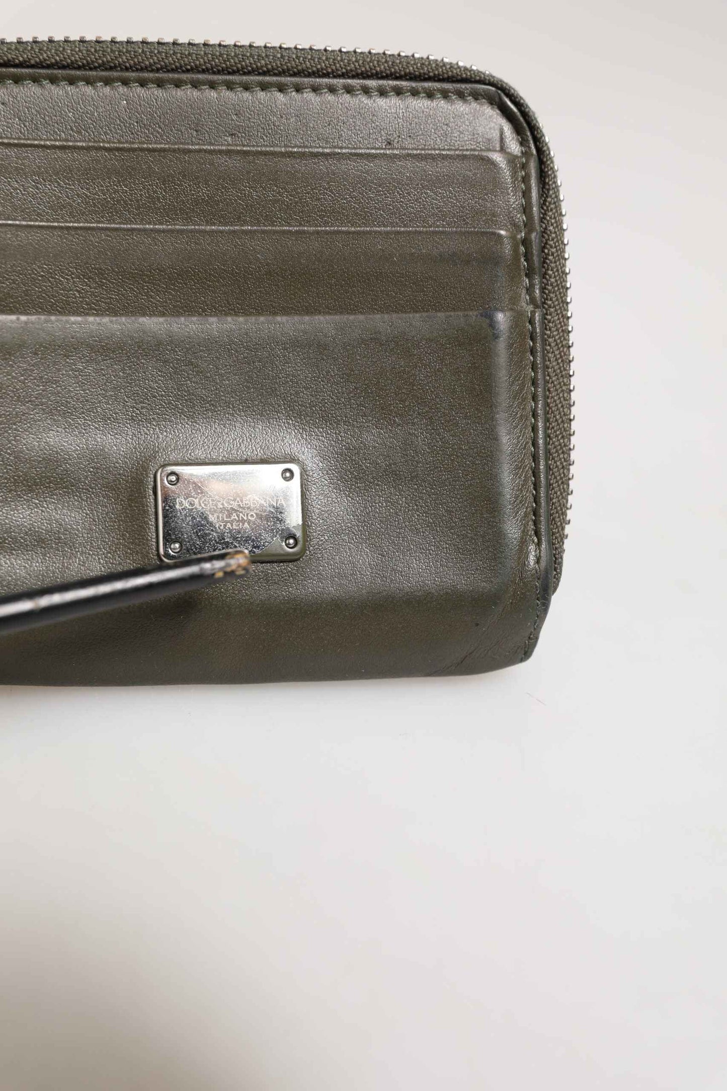 Dolce & Gabbana Military Green Leather Logo Plaque Card Holder Coin Purse Wallet by Dolce & Gabbana