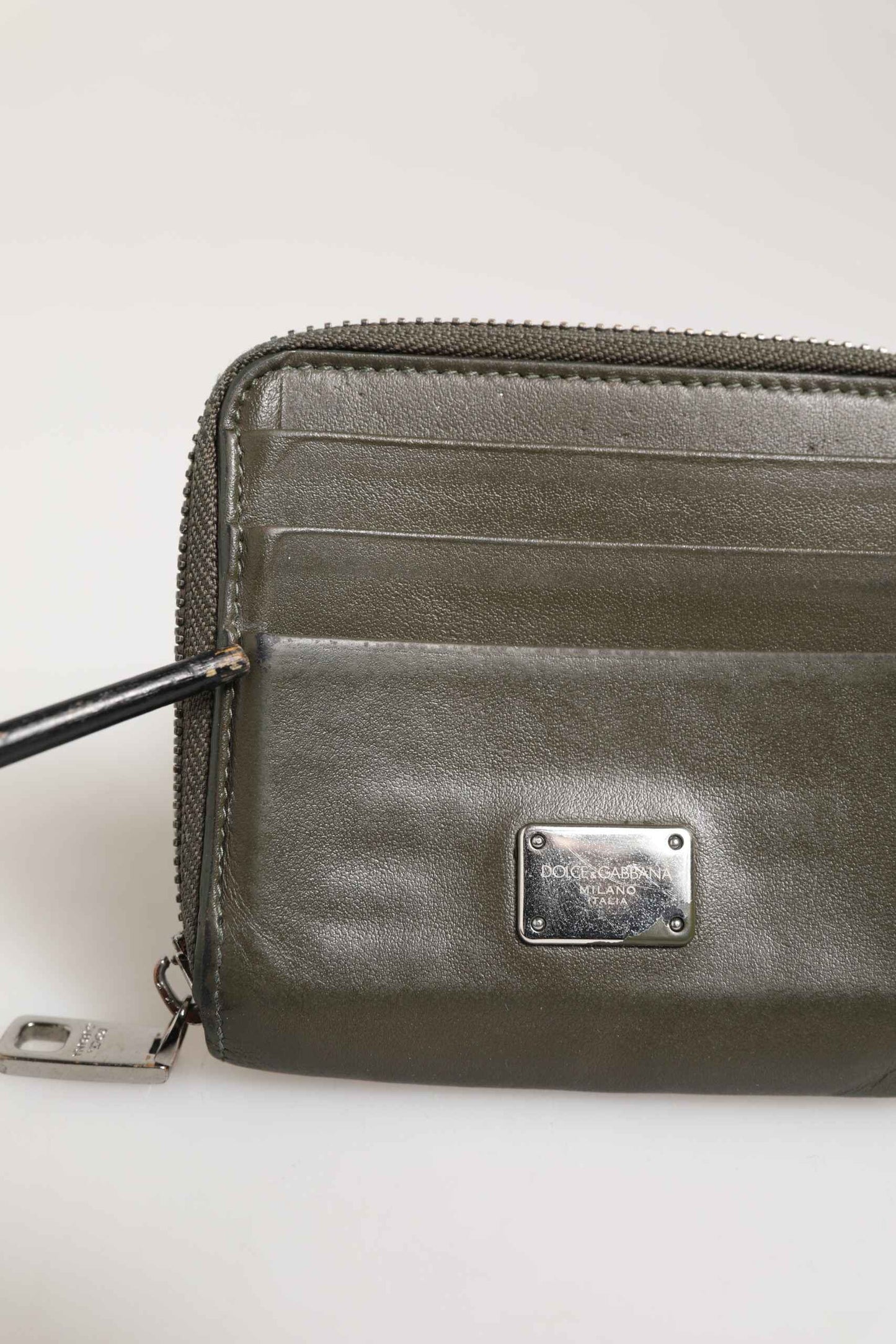 Dolce & Gabbana Military Green Leather Logo Plaque Card Holder Coin Purse Wallet by Dolce & Gabbana