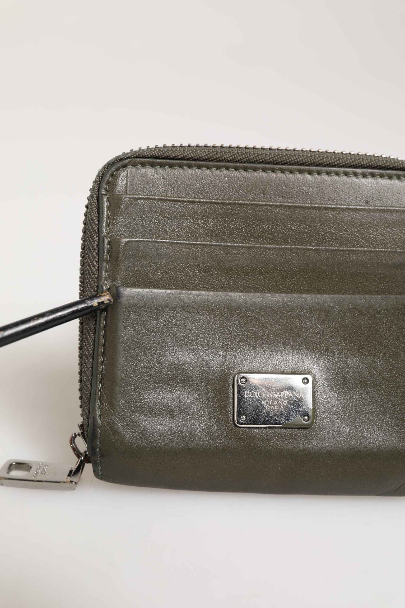 Dolce & Gabbana Military Green Leather Logo Plaque Card Holder Coin Purse Wallet by Dolce & Gabbana