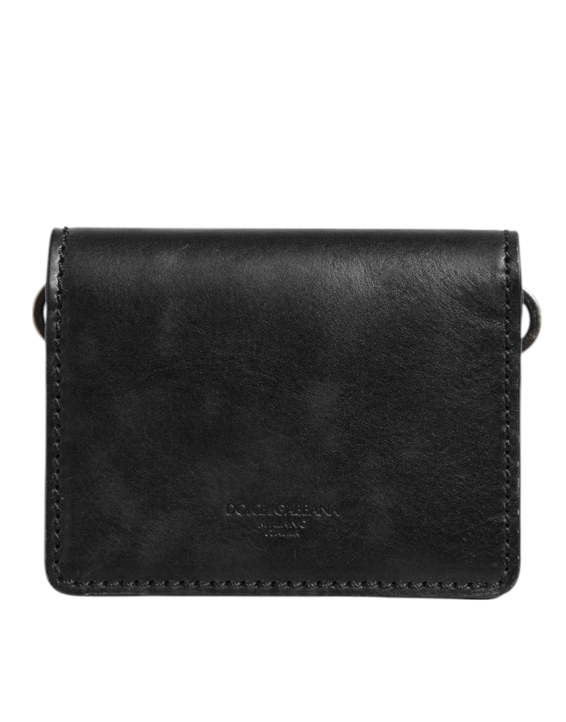 Dolce & Gabbana Black Leather Bifold Card Holder Mens Coin Purse Key Clip Wallet by Dolce & Gabbana