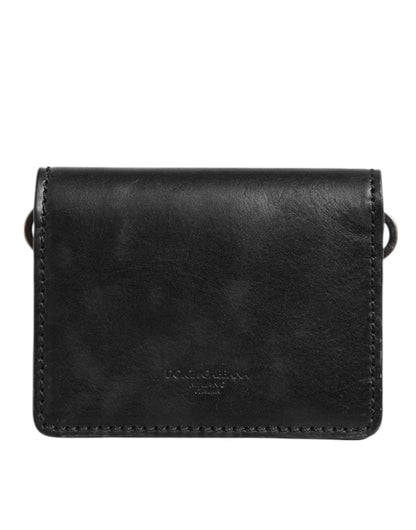 Dolce & Gabbana Black Leather Bifold Card Holder Mens Coin Purse Key Clip Wallet by Dolce & Gabbana