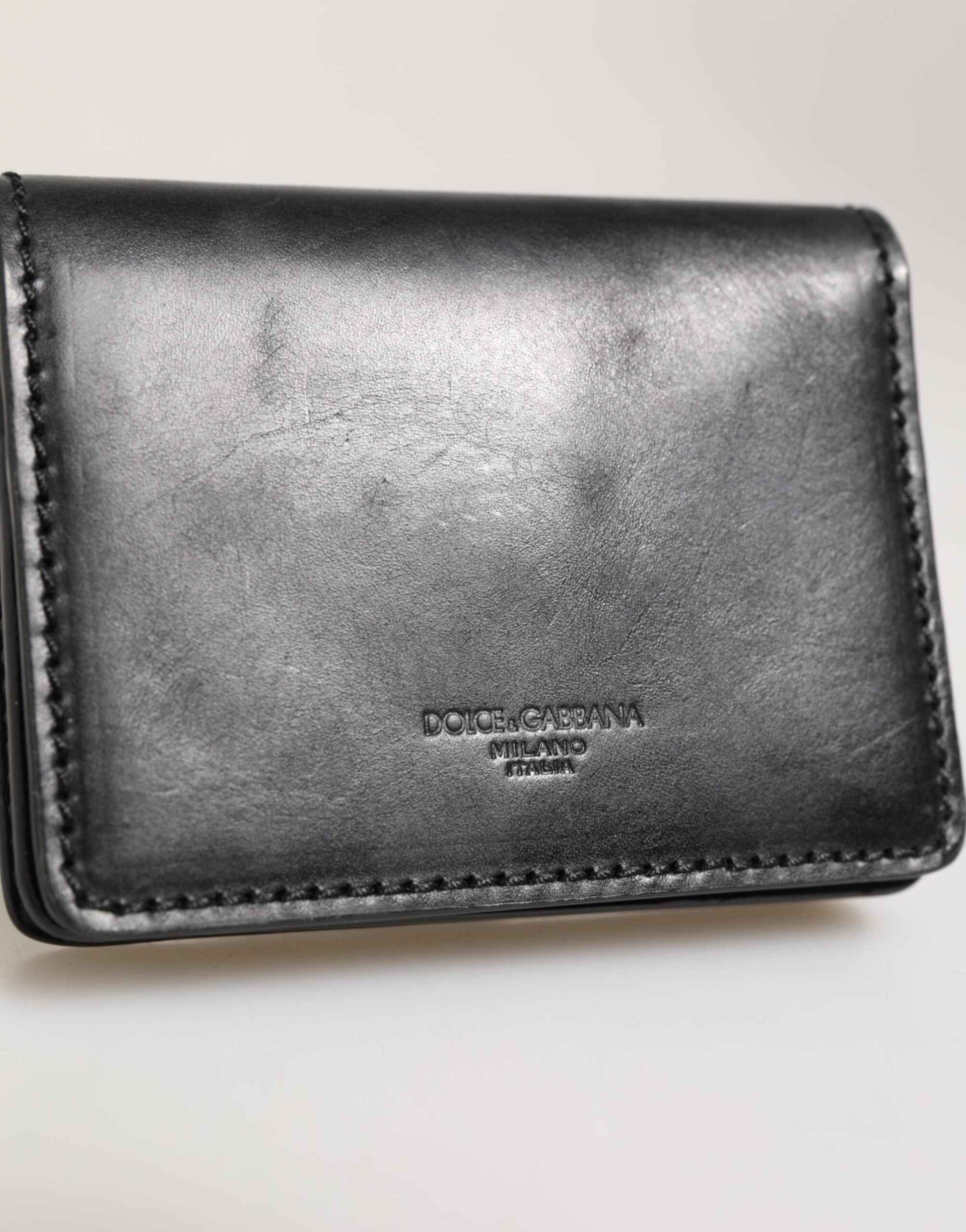 Dolce & Gabbana Black Leather Bifold Card Holder Mens Coin Purse Key Clip Wallet by Dolce & Gabbana