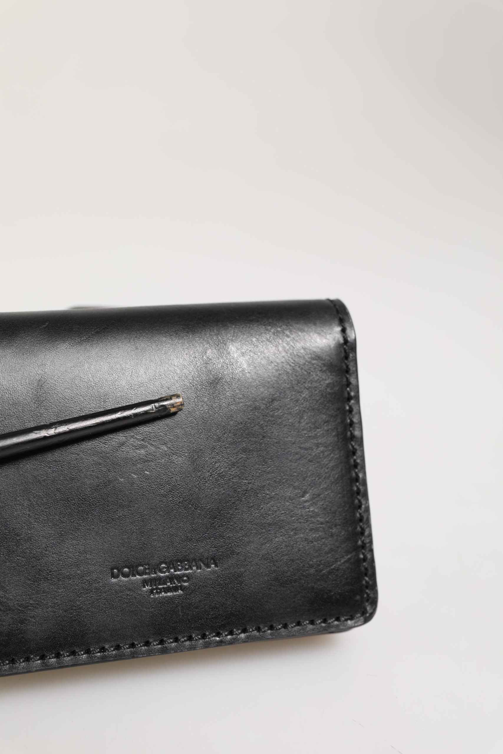 Dolce & Gabbana Black Leather Bifold Card Holder Mens Coin Purse Key Clip Wallet by Dolce & Gabbana
