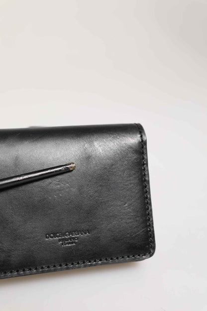 Dolce & Gabbana Black Leather Bifold Card Holder Mens Coin Purse Key Clip Wallet by Dolce & Gabbana