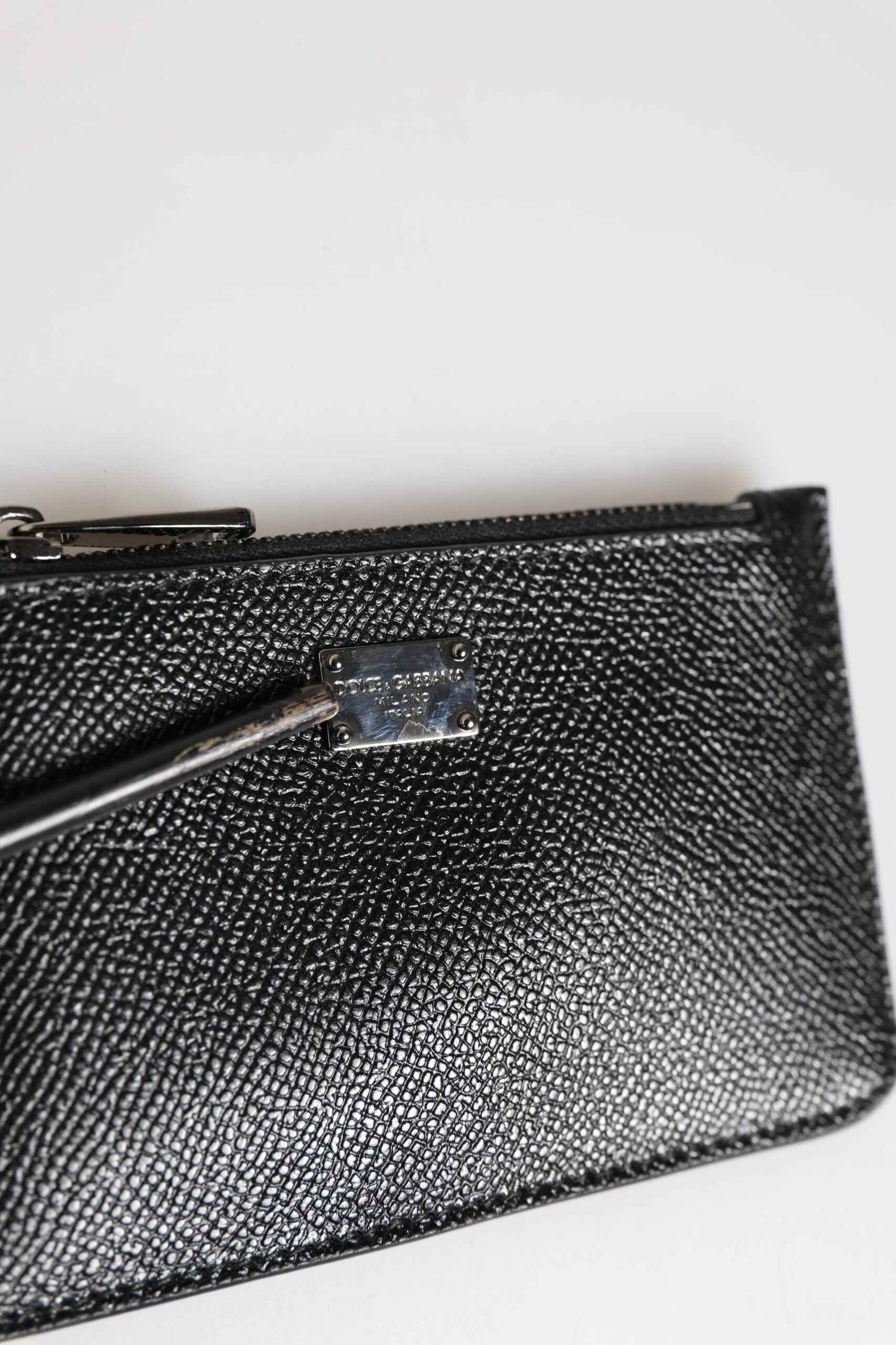Dolce & Gabbana Black Leather Chain Link Mens Coin Purse Key Clip Holder Wallet by Dolce & Gabbana