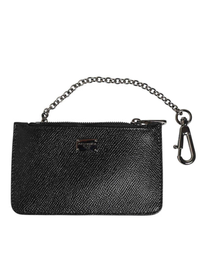 Dolce & Gabbana Black Leather Chain Link Mens Coin Purse Key Clip Holder Wallet by Dolce & Gabbana