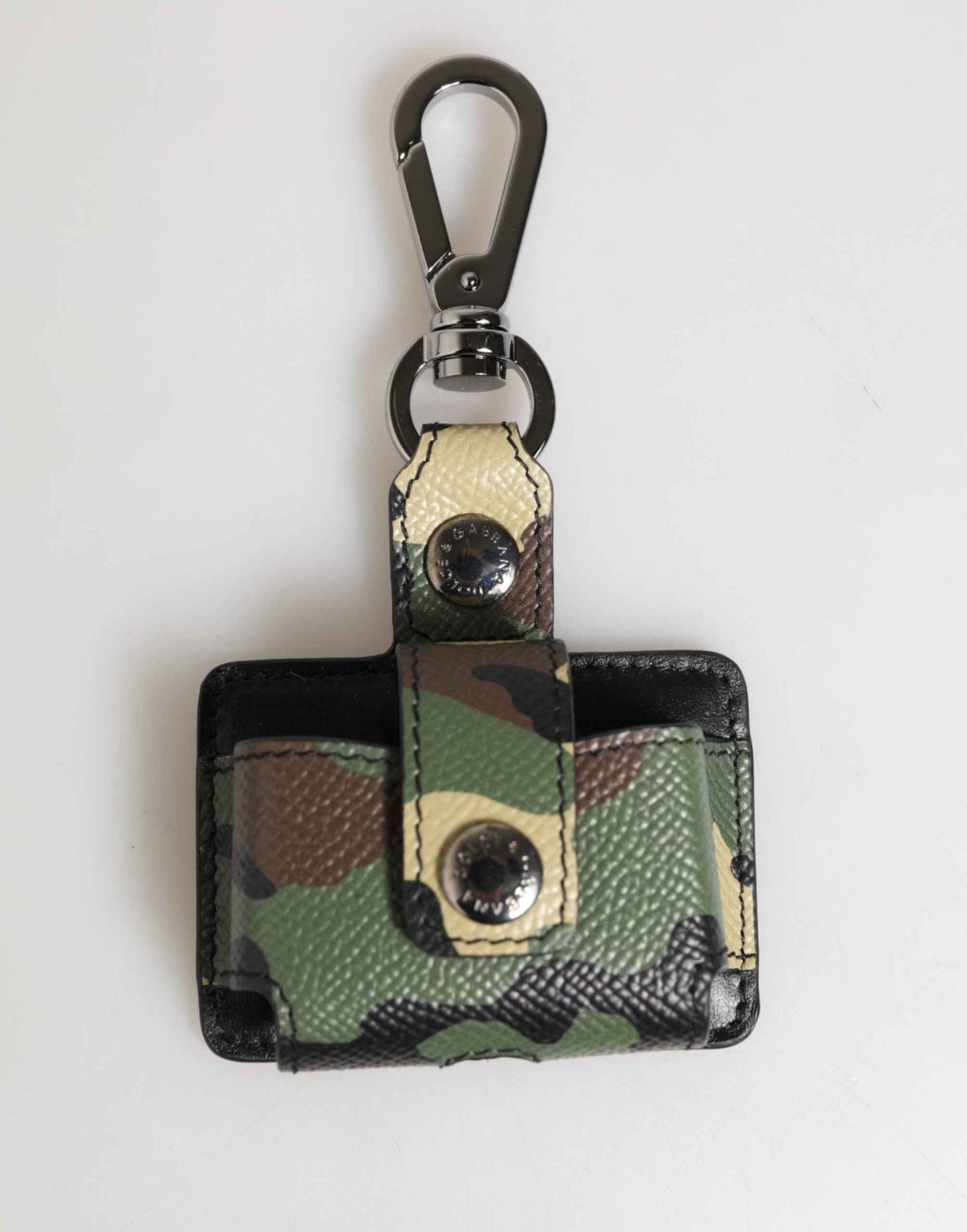 Dolce & Gabbana Multicolor Camouflage Leather Metal Accessory Airpods Case by Dolce & Gabbana
