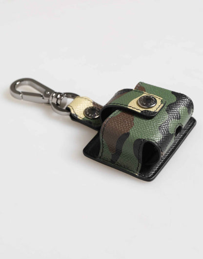 Dolce & Gabbana Multicolor Camouflage Leather Metal Accessory Airpods Case by Dolce & Gabbana