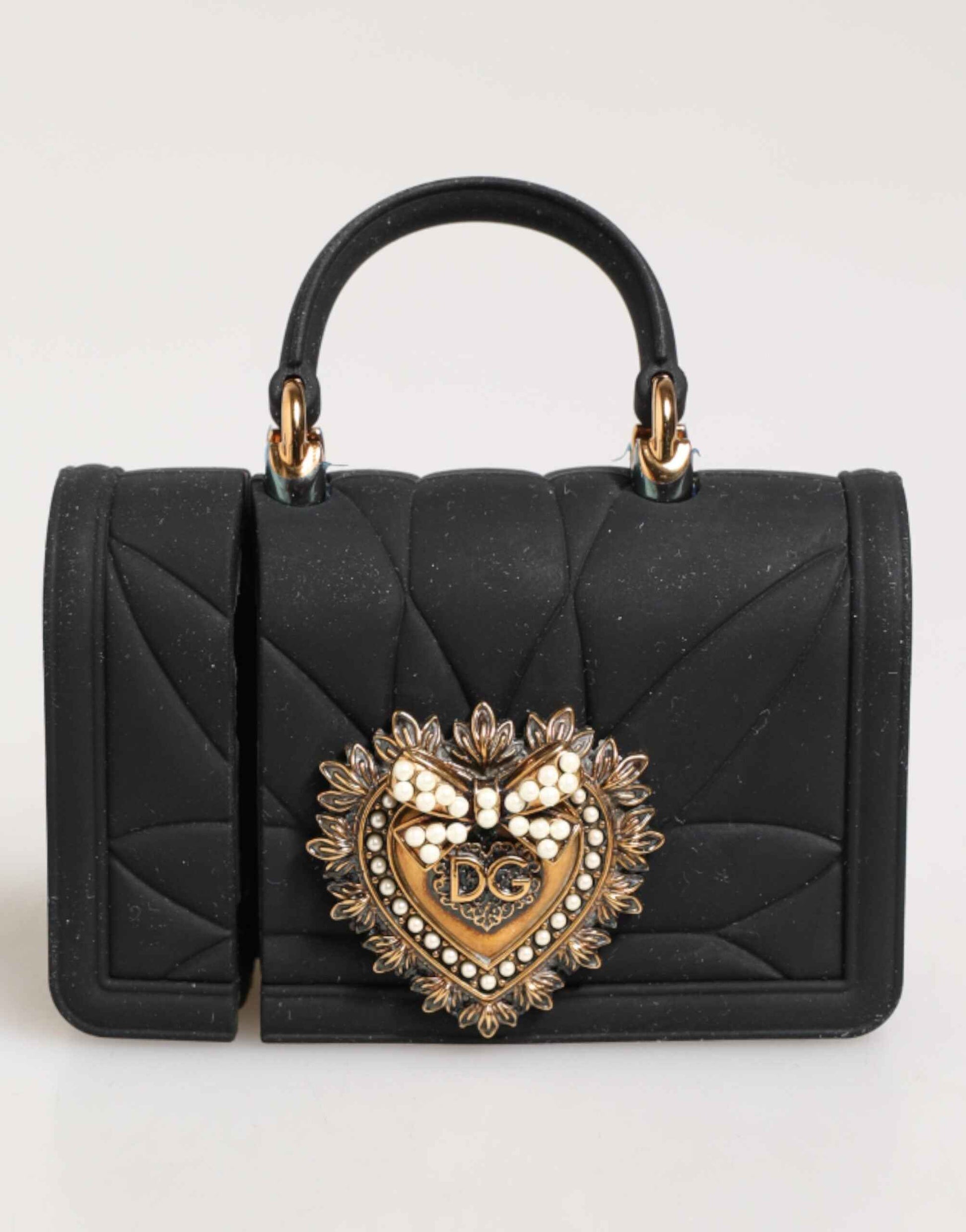 Dolce & Gabbana Black Silicone Devotion Heart Cover Hand Bag Airpod Case by Dolce & Gabbana