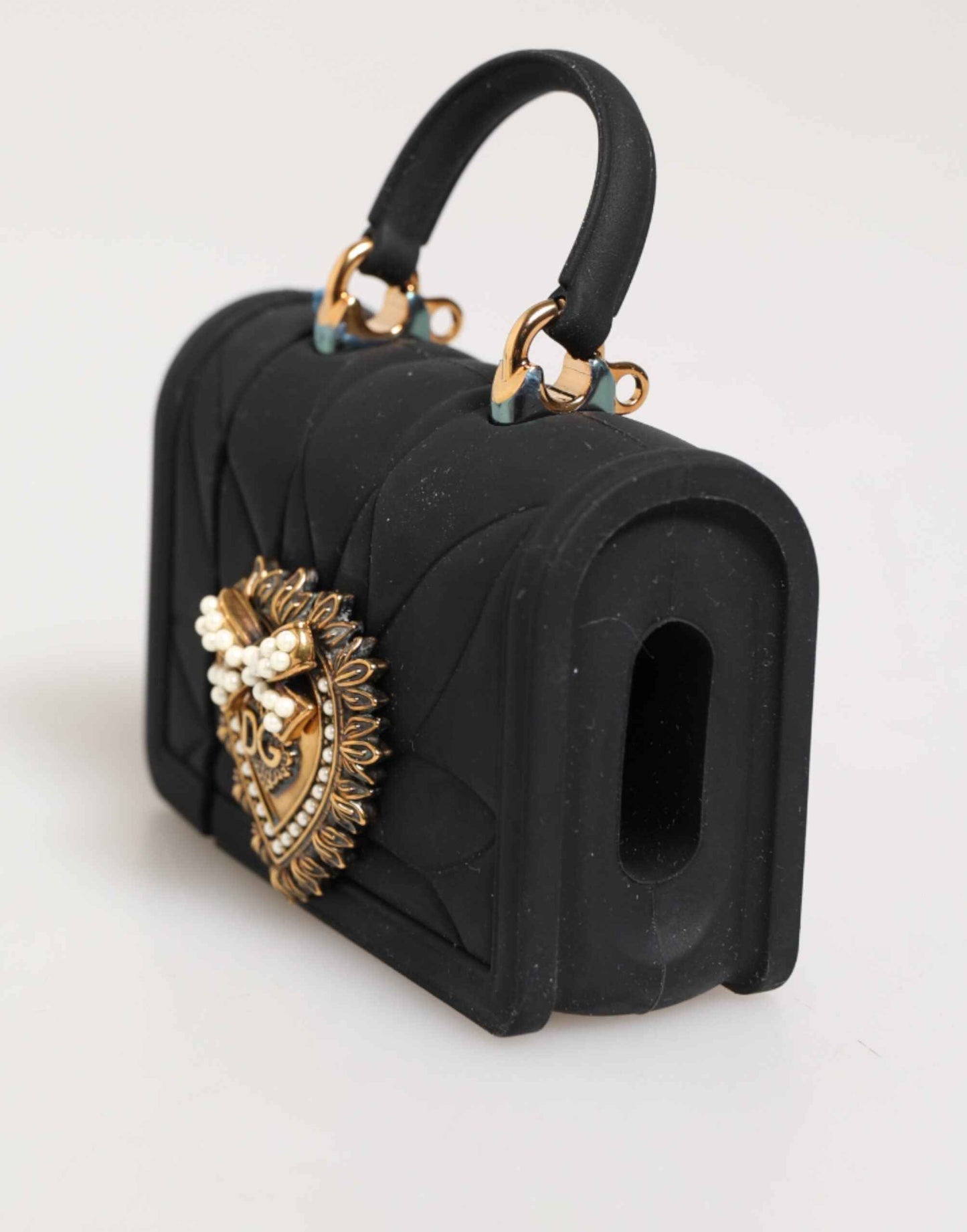 Dolce & Gabbana Black Silicone Devotion Heart Cover Hand Bag Airpod Case by Dolce & Gabbana