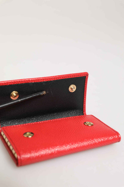 Dolce & Gabbana Red Leather Silver Metal Logo Plaque Trifold Key Holder by Dolce & Gabbana