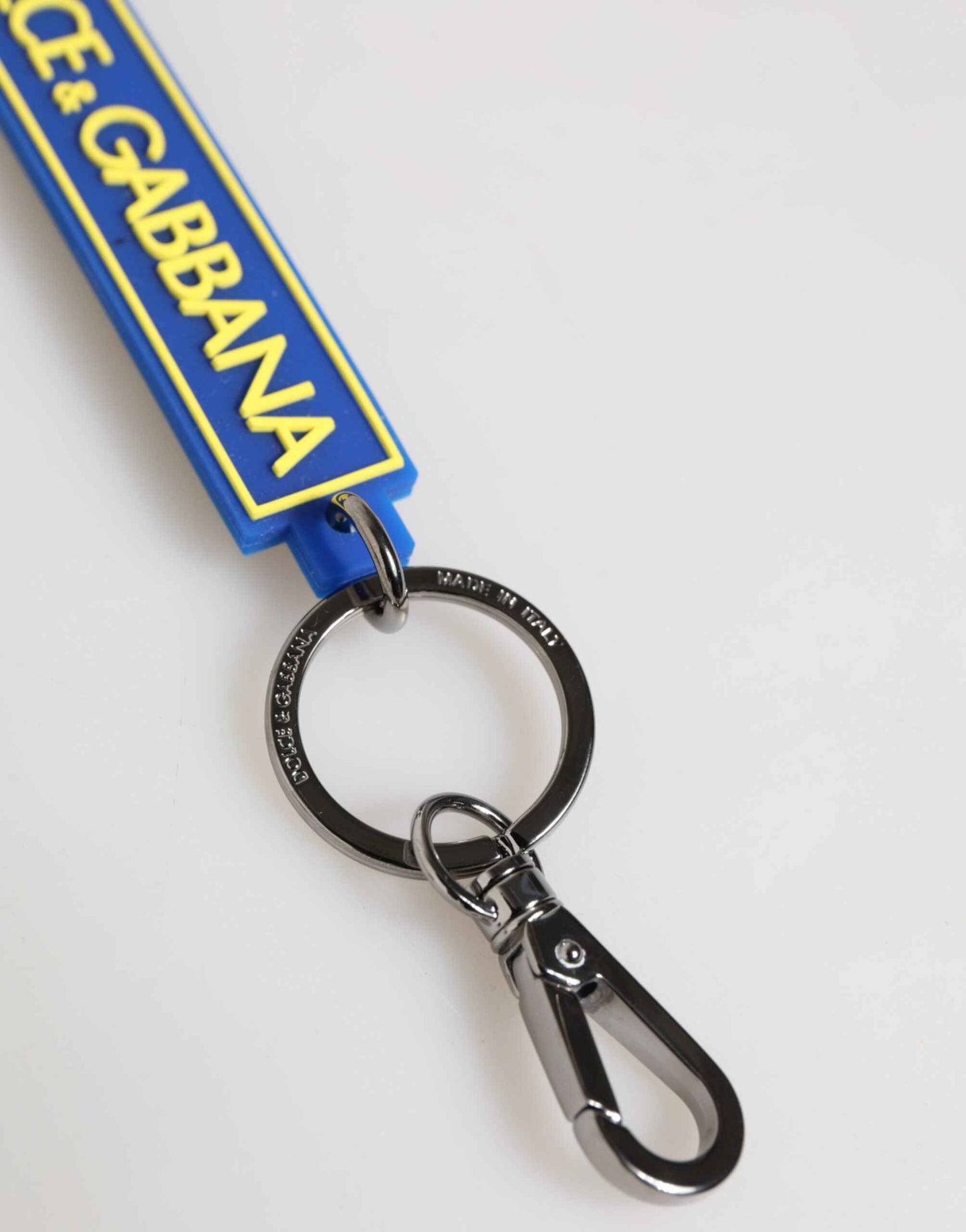 Dolce & Gabbana Blue Yellow DG Rubber Logo Silver Men's Holder Keyring by Dolce & Gabbana