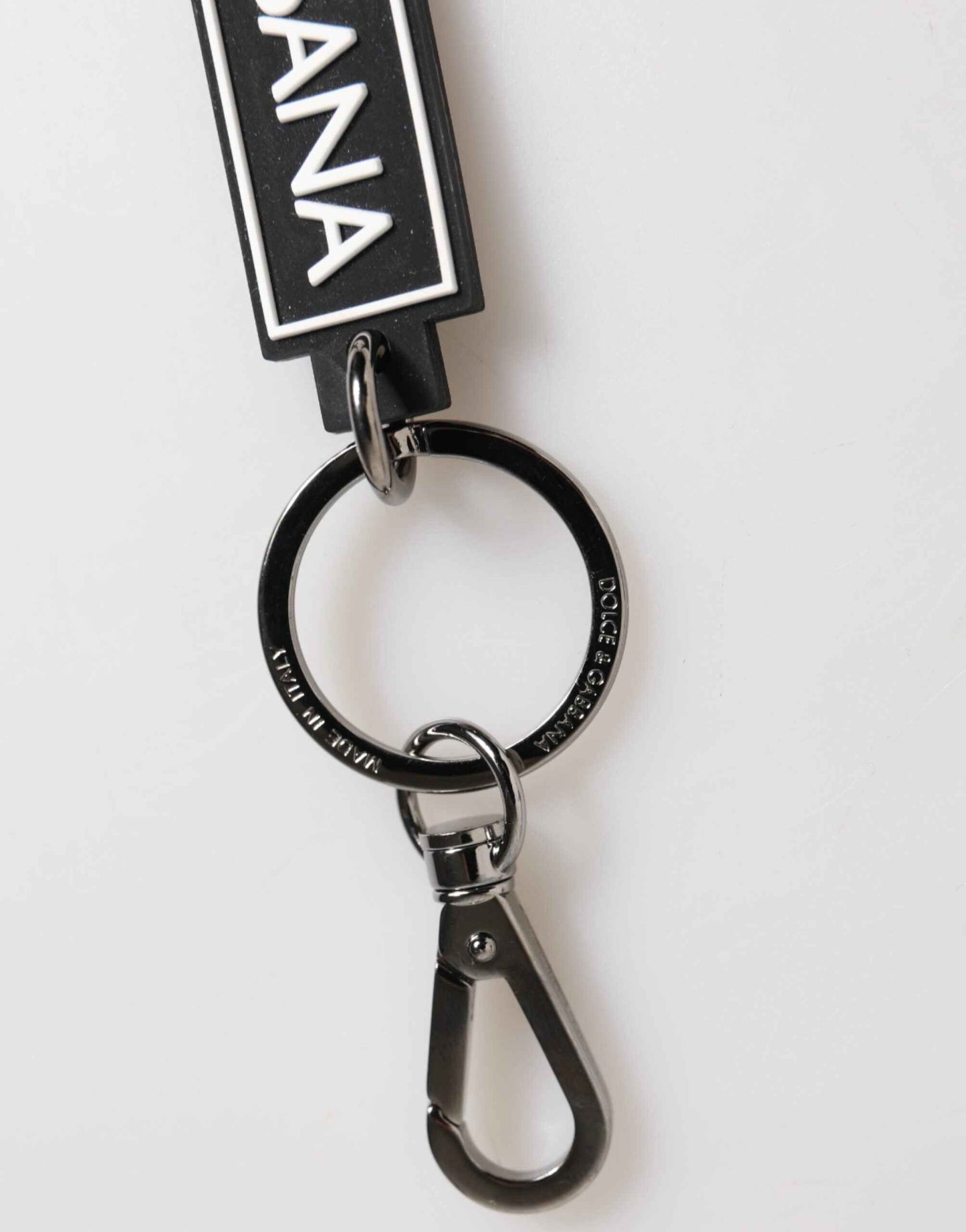 Dolce & Gabbana Black White DG Rubber Logo Silver Men's Holder Keyring by Dolce & Gabbana