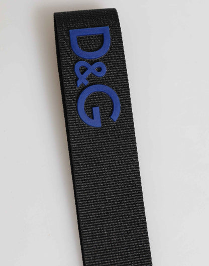 Dolce & Gabbana Black Blue DG Logo Polyester Brass Holder Keychain Keyring by Dolce & Gabbana