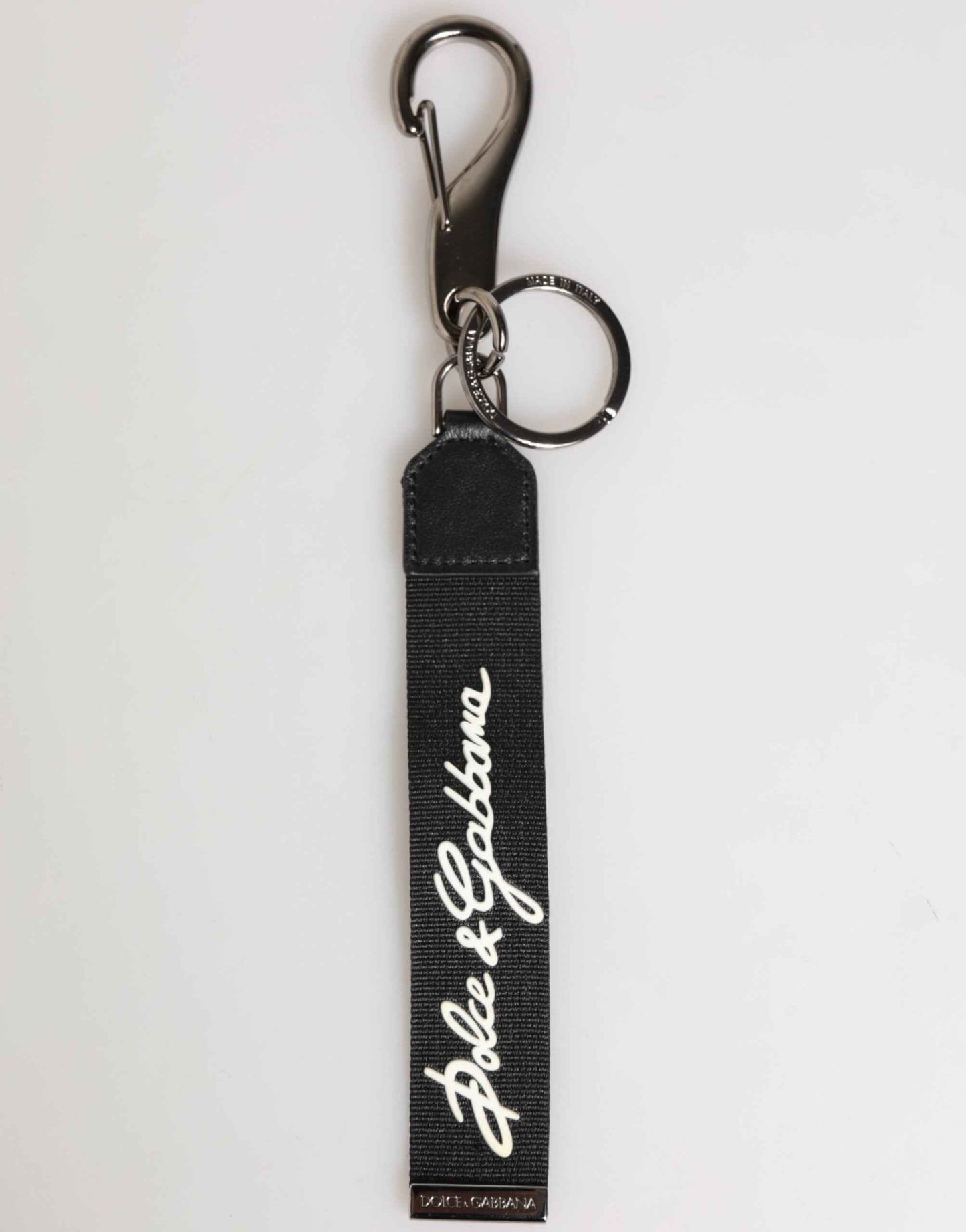 Dolce & Gabbana Black White Polyester DG Logo Silver Men Keychain Keyring by Dolce & Gabbana
