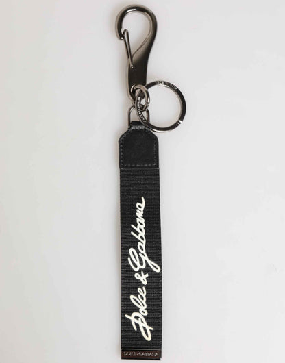Dolce & Gabbana Black White Polyester DG Logo Silver Men Keychain Keyring by Dolce & Gabbana