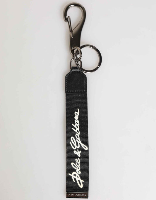 Dolce & Gabbana Black White Polyester DG Logo Silver Men Keychain Keyring by Dolce & Gabbana