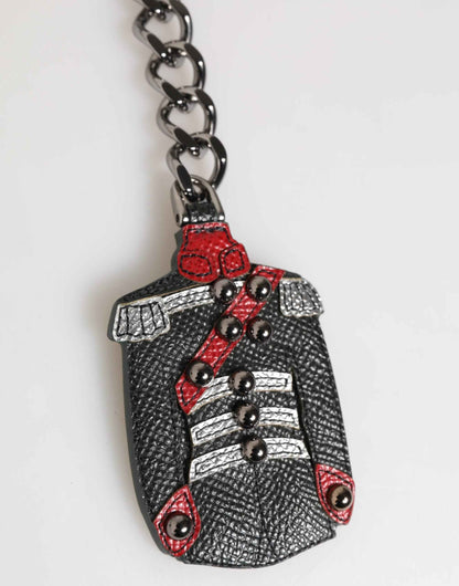 Dolce & Gabbana Black Red Military Leather Patch DG Logo Keychain Keyring