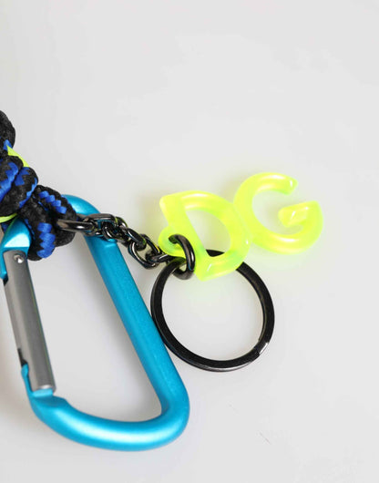 Dolce & Gabbana Blue Yellow Leather Tape String DG Logo Keychain Keyring