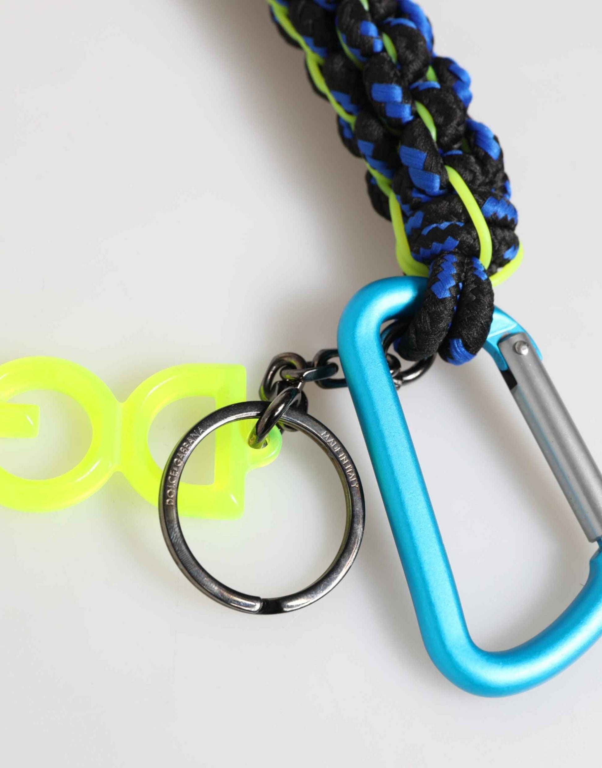 Dolce & Gabbana Blue Yellow Leather Tape String DG Logo Keychain Keyring