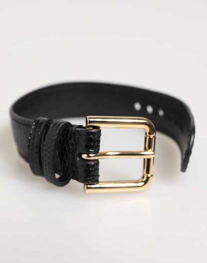 Dolce & Gabbana Black Embossed Leather Gold Buckle Belt Strap Bracelet by Dolce & Gabbana