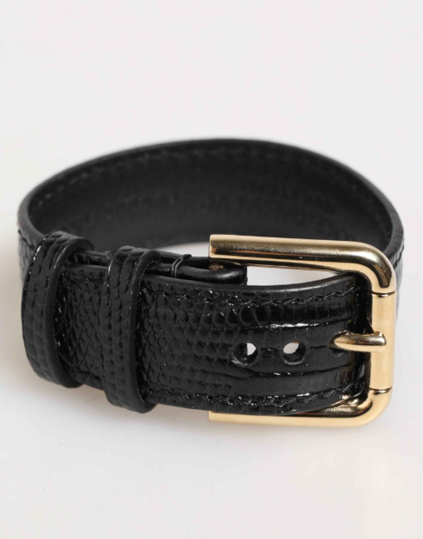 Dolce & Gabbana Black Embossed Leather Gold Buckle Belt Strap Bracelet by Dolce & Gabbana