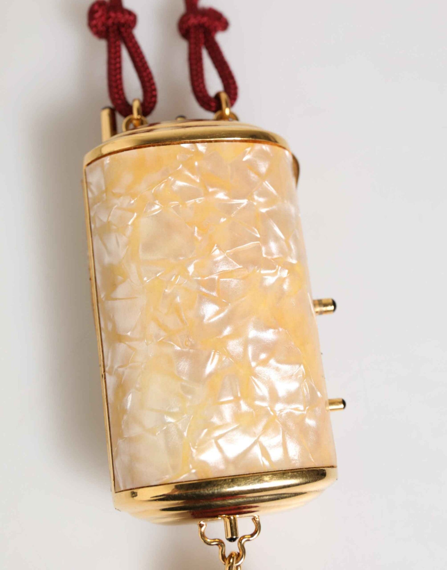 Dolce & Gabbana White Pearl Resin Gold Metal Red Tassel Pendant Bag by Dolce & Gabbana