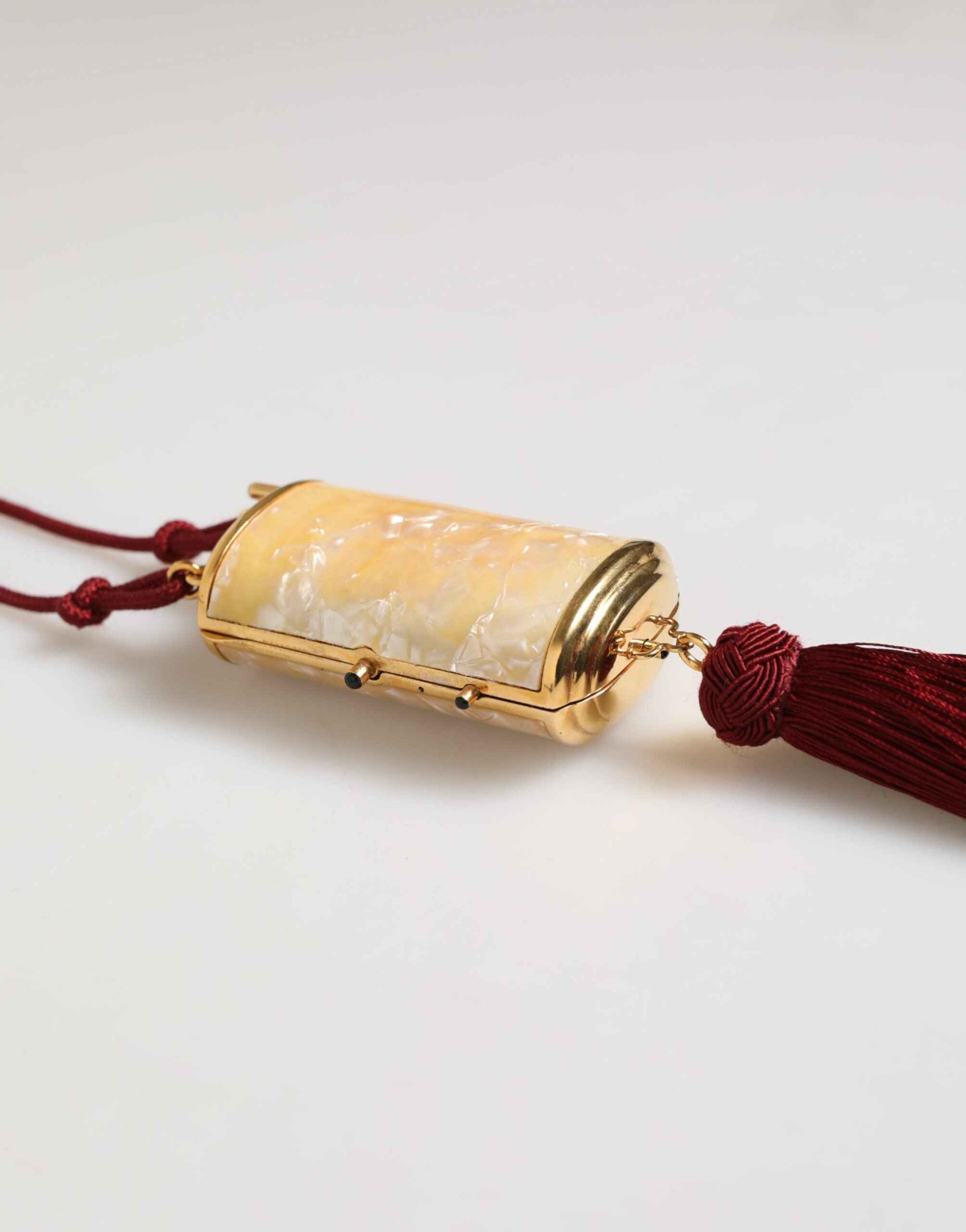 Dolce & Gabbana White Pearl Resin Gold Metal Red Tassel Pendant Bag by Dolce & Gabbana