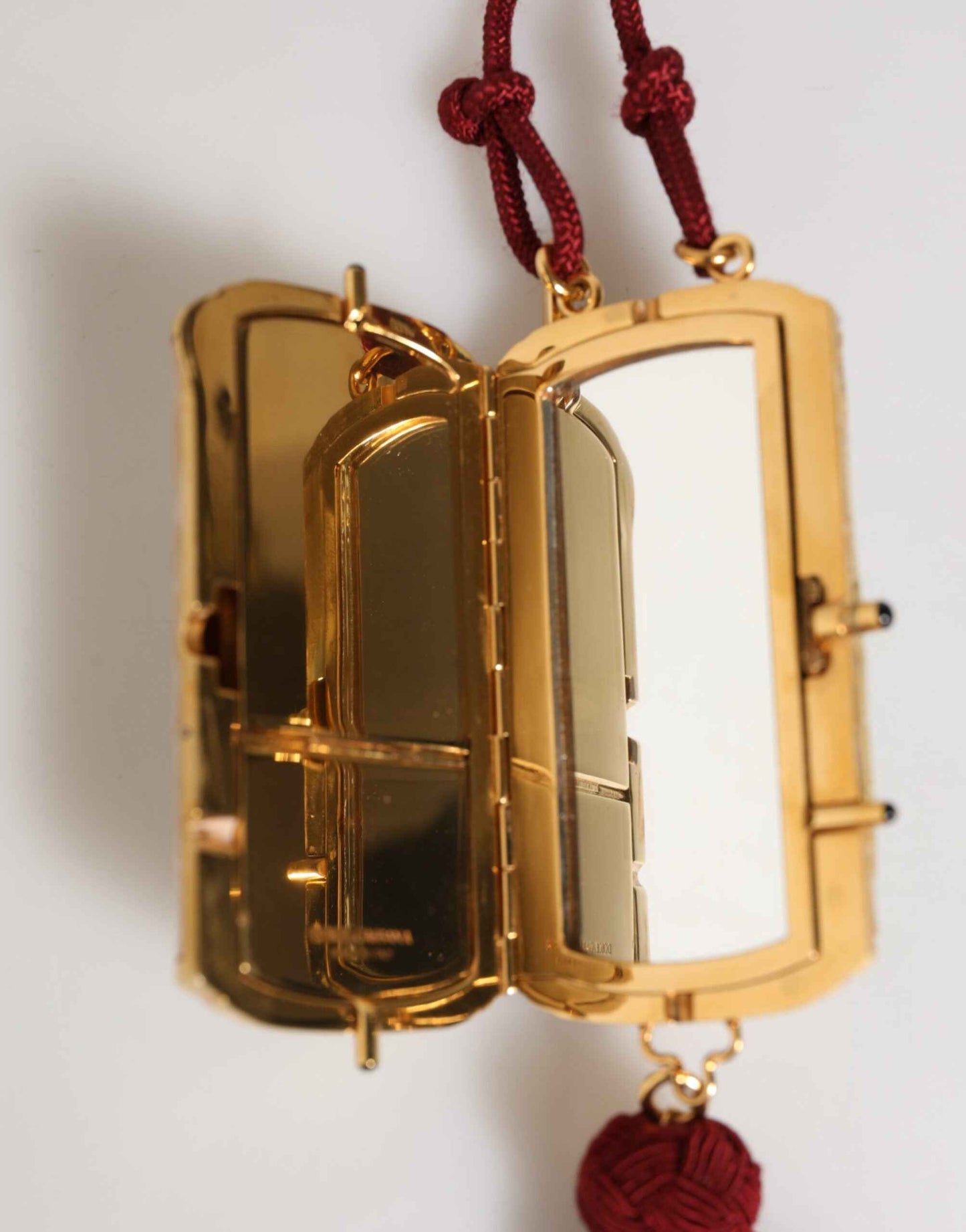 Dolce & Gabbana White Pearl Resin Gold Metal Red Tassel Pendant Bag by Dolce & Gabbana