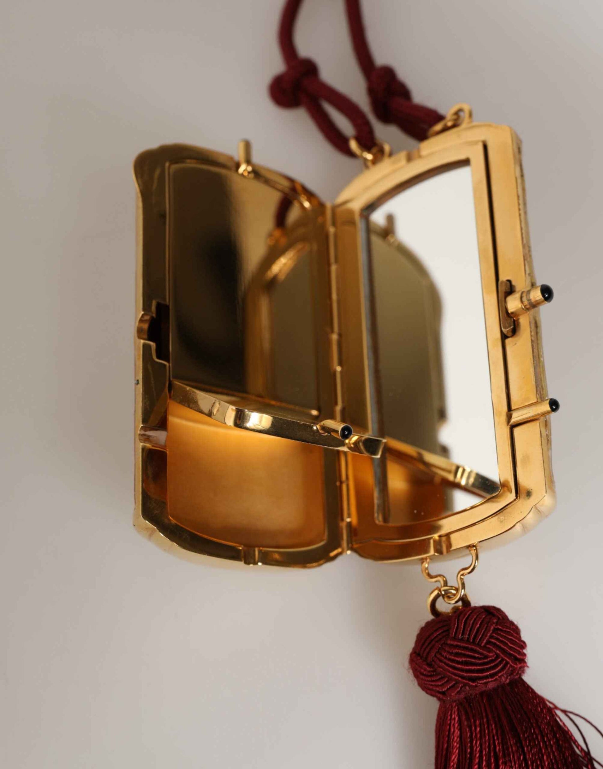 Dolce & Gabbana White Pearl Resin Gold Metal Red Tassel Pendant Bag by Dolce & Gabbana