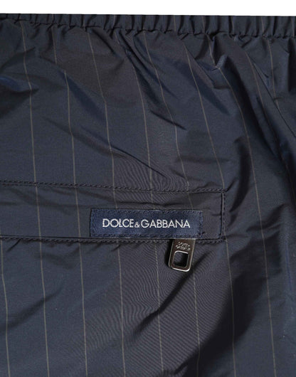 Dolce & Gabbana Navy Blue Polyester Nylon Pinstripe Men's Swimwear